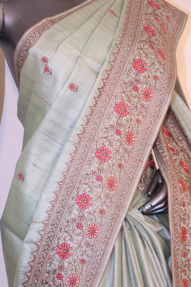 Embroidery Tussar Silk Saree